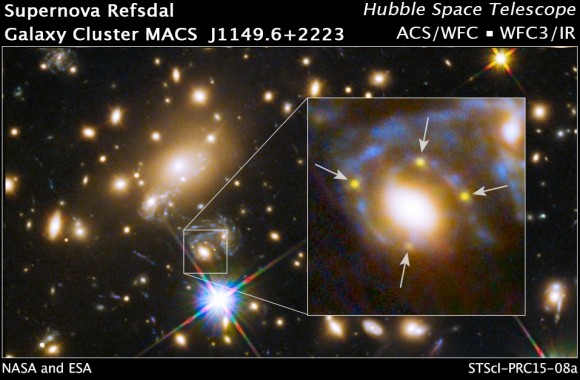 Dibujo20150306 einstein cross - hubble space telescope - galaxy cluster macs j1149 - nasa - esa