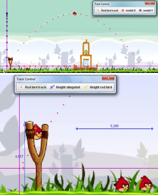 Dibujo20130705 angry birds - video analyser Tracker - calibration and measurement