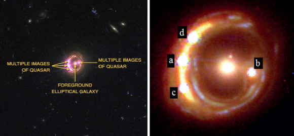 Dibujo20140307 quadruple quasar - cosmic lens reveals spinning black hole - nature com