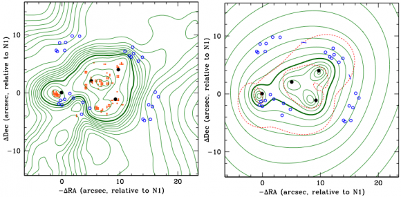 Dibujo20150415 Map of total mass in the cluster core - Grale - LensTool - ras mnras 2015