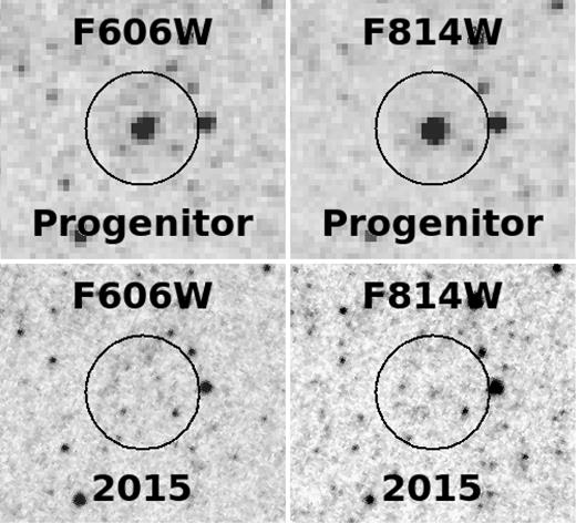 Dibujo20170609 hst f606w f814w progenitor and 2015 signals