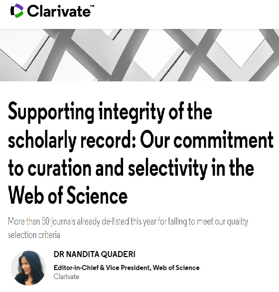 Clarivate anuncia las revistas expulsadas del Web of Science y las que perderán su índice de impacto en el JCR de 2023